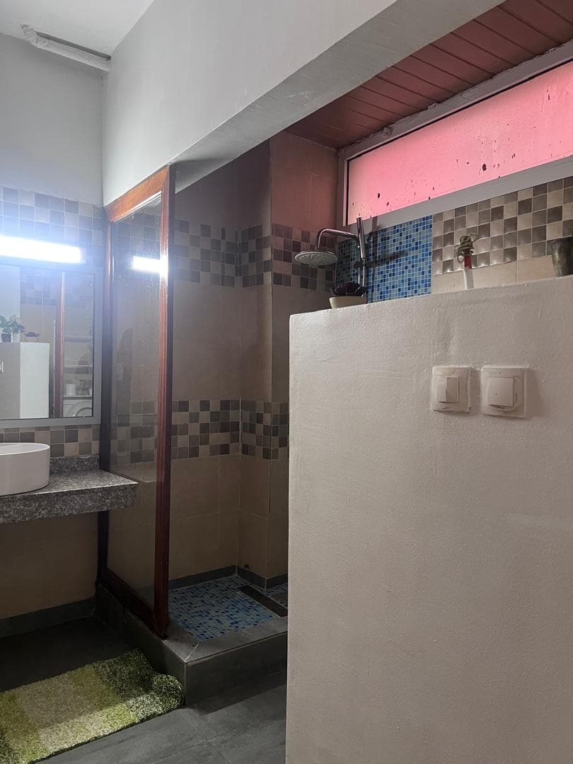 Salle d'eau avec douche et lavabo